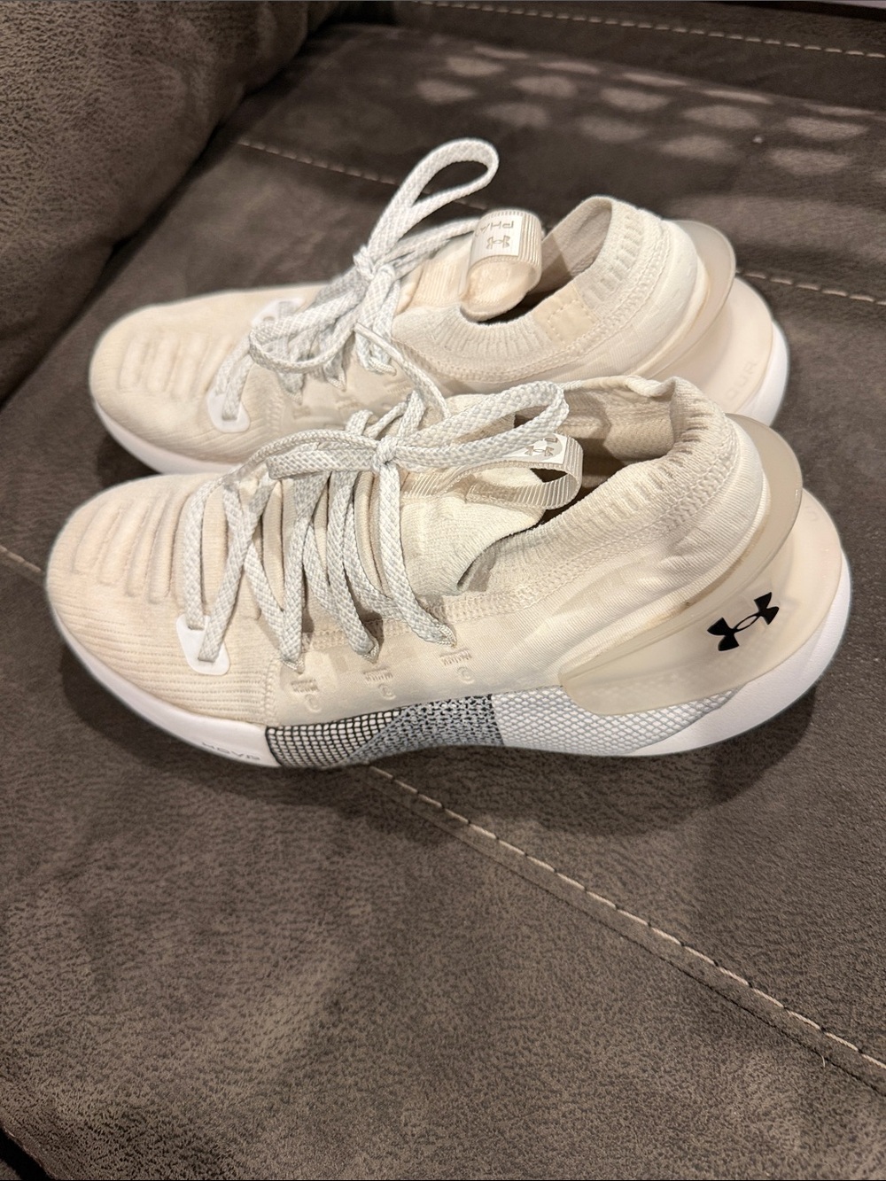 Under Armour woman’s  Cream/White Knit Slip-On Sneakers